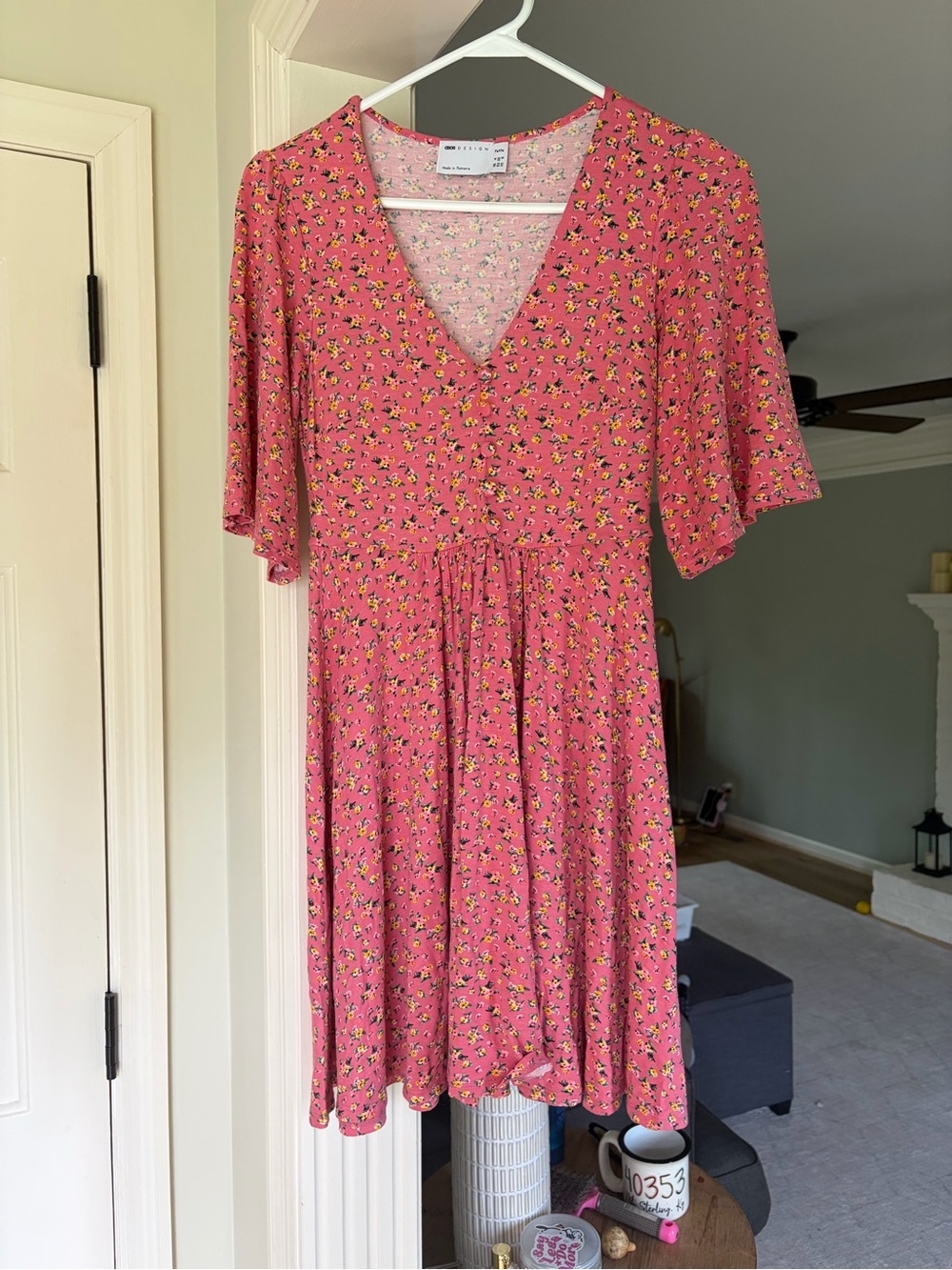 Pink Floral V-Neck Short Sleeve Dress
